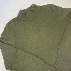 100% Cashmere Prive Green Mock Neck Pullover Sweater Large